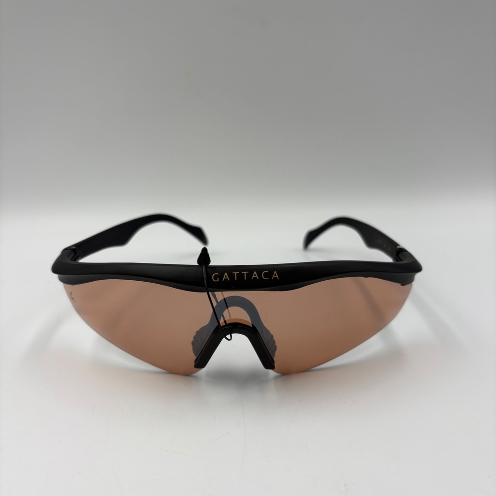 Gattaca Shield Sunglasses Matte Black‎ Wrap Around Amber Lens Sporty Y2K Cyber